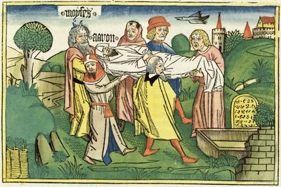 20. szám 22-29 Áron halála, a Nürnbergi Bibliából (Biblia Sacra Germanaica) (színes fametszet) alkotó: German School