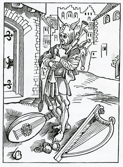 Az 1874-ben megjelent kiadásból, a kijavítást nem igénylő, türelmetlen folyvásokról, illusztráció Alexander Barclay „A bolondok hajója” angol fordításából alkotó: German School