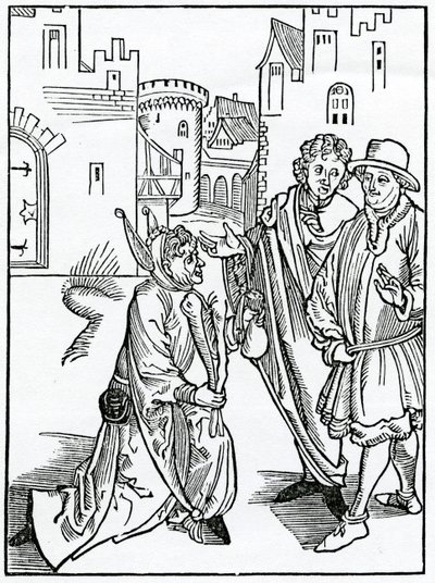 A pouertye megvetéséről és diszpysynge-járól illusztráció Alexander Barclay „A bolondok hajója” angol fordításából, egy 1874-ben megjelent kiadásból alkotó: German School