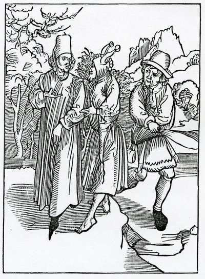 Az ebből következő kedvesség és hazugság hangja, illusztráció Alexander Barclay „A bolondok hajója” angol fordításából, egy 1874-ben megjelent kiadásból alkotó: German School