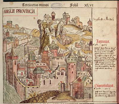 Régi London, a Nürnbergi Krónikából, Hartmann Schedel (1440-1514) 1493 alkotó: German School