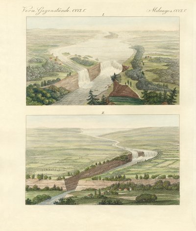A Niagara-vízesés felett és környezete (színes metszet) alkotó: German School