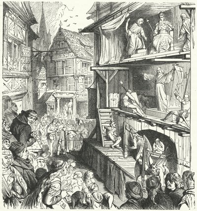 Egy passiójáték előadása a 16. században (metszet) alkotó: German School