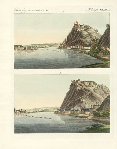 Festői kilátás a Rajnára (színes metszet) alkotó: German School