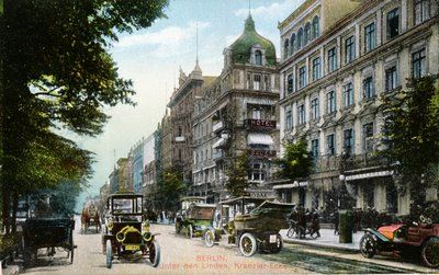 Képeslap az Unter den Linden és a Kranzler-Eck berlini képével, 1910 körül (színes fotó) alkotó: German School