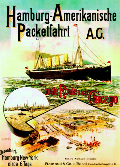 A Hamburg American Line-t hirdető plakát, 1893 alkotó: German School