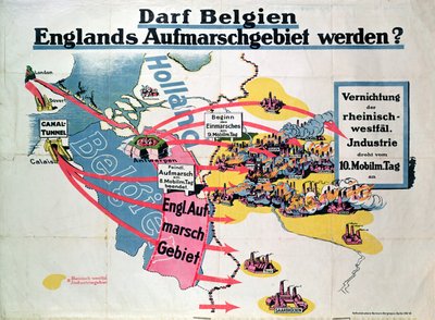 Plakát, amely kifejezi a németek aggodalmát a Belgiumot és Angliát összekötő Csatorna-alagút tervezett építése miatt, 1914–1918 alkotó: German School