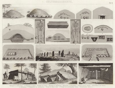 Őskori sírkamrák. Illusztráció a Bilder-Atlashoz (metszet) alkotó: German School