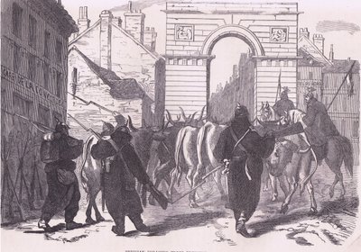 Szarvasmarhát behozó porosz takarmányozó csapatok, Cassells: A Franciaország és Németország közötti háború története, a Cassell and Company Limited kiadása, 1890 körül (litho) alkotó: German School