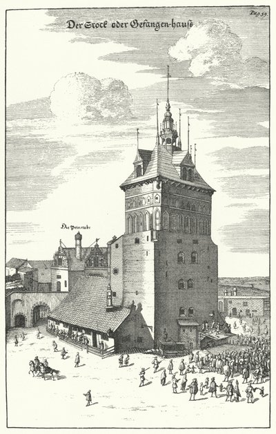 Nyilvános korbácsolás Danzigban a 17. század végén (metszet) alkotó: German School