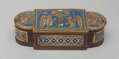 Pyx, 1170-1180 körül (aranyozott réz, champlevé és cloisonné zománc, fa mag (modern)) alkotó: German School