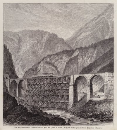 Vasúti viadukt a Fella folyón Ponte di Muro-nál, Friuli, Olaszország (metszet) alkotó: German School