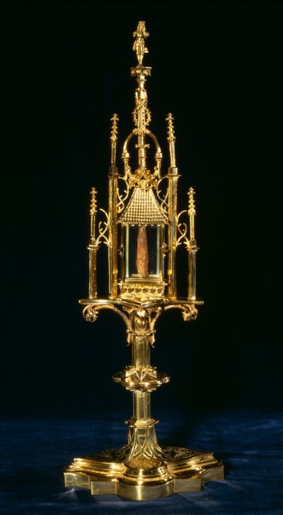 Ereklyetartó Monstrance keresztdarabbal, Augsburg, 1490 körül (arany és fa) alkotó: German School