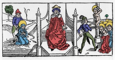 A 2. századi keresztény Szent Szimforosz és hét fia vértanúságának ábrázolása Hadrianus császár uralkodása alatt. A Voragine-i Jacobus (James) (1228-1212) metszete a „Leben der Heiligen - sommerteil” (A szent könyvéből) alkotó: German School
