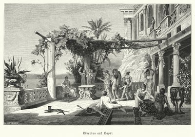 Tiberius római császár Capri szigetén (metszet) alkotó: German School