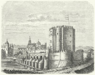 Római híd és Cordoba Nagymecset, Spanyolország (metszet) alkotó: German School
