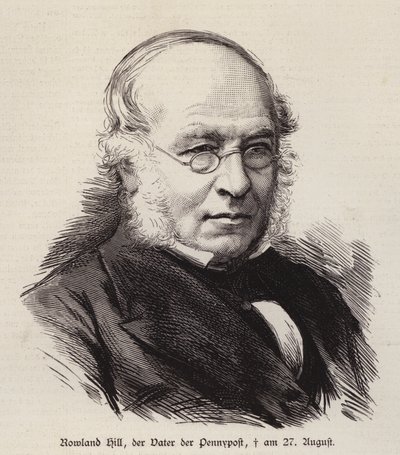 Rowland Hill, a postaszolgálat brit reformátora és a postai bélyeg (metszet) feltalálója alkotó: German School