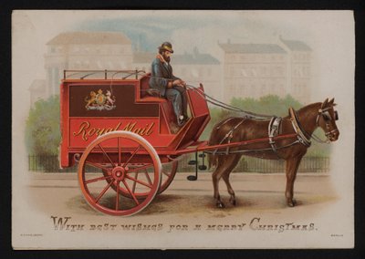 Royal Mail furgon, karácsonyi üdvözlőlap, 19. század vége vagy 20. század eleje (chromolitho) alkotó: German School