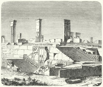 Xerxes palotájának romjai Perszepolisban (metszet) alkotó: German School