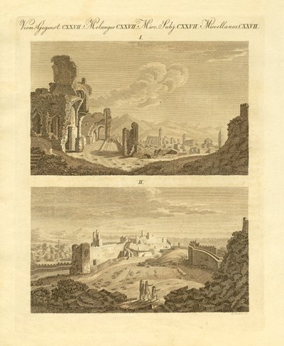 Sagunto óvárosának romjai Spanyolországban (színes metszet) alkotó: German School