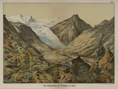 Schlatenkees gleccser a Venedigeren, Tirol, Ausztria (színes litho) alkotó: German School