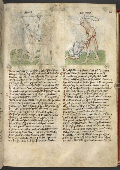 Sloane 361, f.26 Ézsaiás mártíromsága; Moáb király feláldozza fiát a 