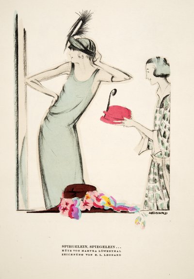 Spiegelein, Spiegelein .., Martha Lowenthal kalapjai, Styl, kiadó, 1922 (pochoir nyomtatás) alkotó: German School