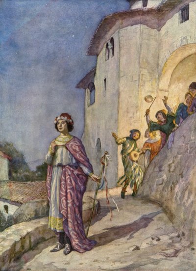 Szent Ferenc és a szegény asszony (színes litográfia) alkotó: German School