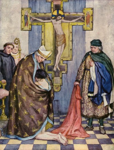 Szent Ferenc lemond apjáról Assisi püspöke előtt (színes litográfia) alkotó: German School