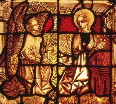 Angyali üdvözletet ábrázoló ólomüveg ablak, német, 1450 körül alkotó: German School