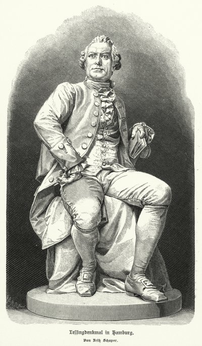 Fritz Schaper, Gotthold Ephraim Lessing német drámaíró és filozófus szobra Hamburgban (litho) alkotó: German School