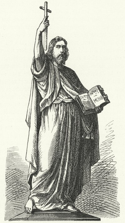Szent Bonifác (c675-754), angolszász misszionárius a Frank Birodalom germán részeihez szobra Fuldában (metszet) alkotó: German School
