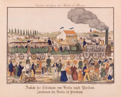Gőzvasút Berlin és Potsdam között, Neuruppiner Bilderbogen, 1840 körül alkotó: German School