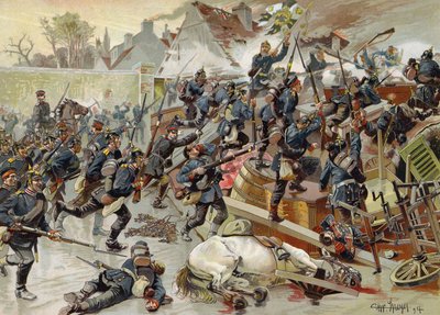 Erzsébet királynő 3. gránátosőrezred lerohanta a nagy barikádot Le Bourget bejáratánál, francia-porosz háború, 1870. október 30. alkotó: German School