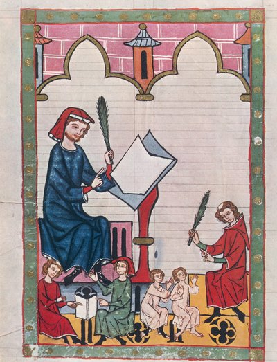 Diákok egy kolostorban, a „Manesse Codex”-ből (vellum) alkotó: German School