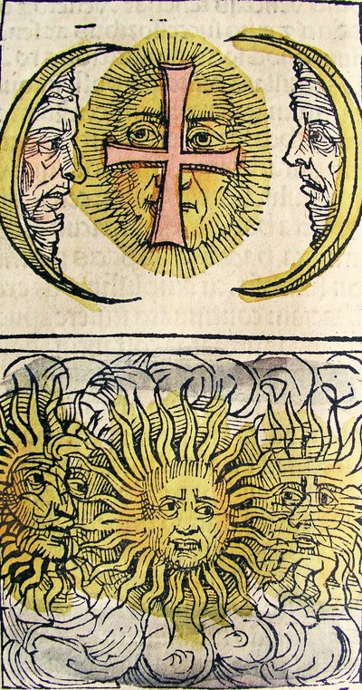 Sun Dogs and Moon Dogs, megjelent a Nürnbergi Krónikában, 1493 alkotó: German School