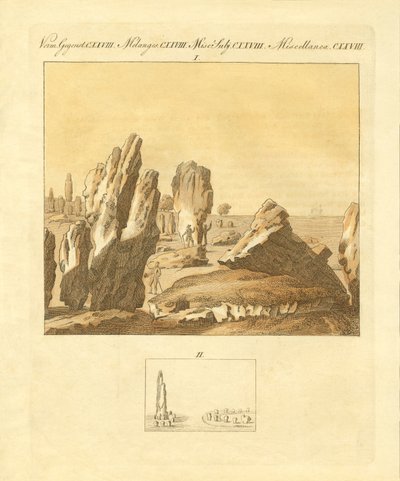 Carnac kelta emlékei (színes metszet) alkotó: German School