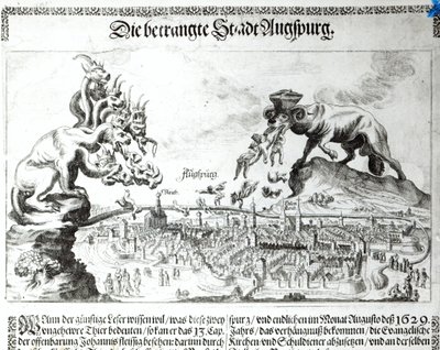 Augsburg városa 1629-ben kénytelen volt elfogadni a katolikus uralmat (metszet) (bw fotó) alkotó: German School
