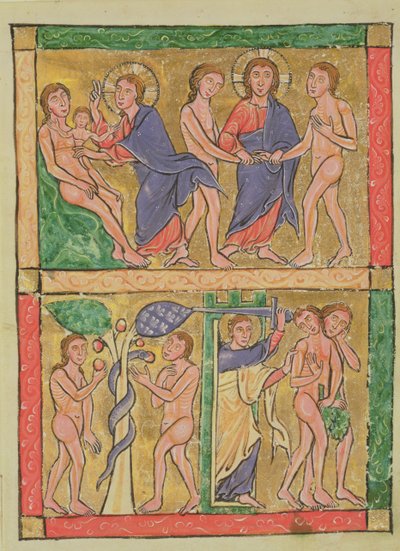 Ádám és Éva teremtése, házassága, megkísértése és kiűzése, 1200 (wc on vellum) alkotó: German School
