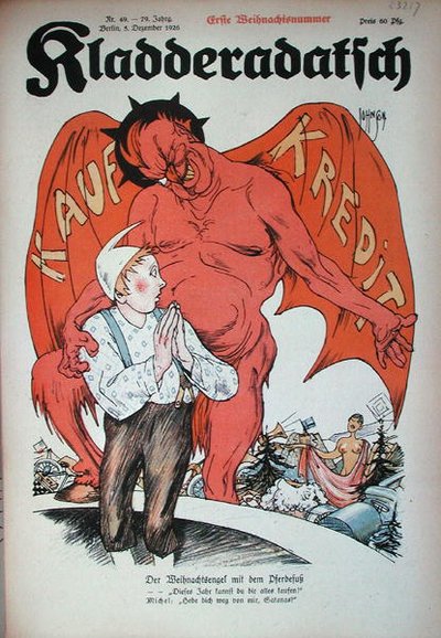 „A hiteldémon”, karikatúra a „Kladderadatsch” magazinból, Berlin alkotó: German School