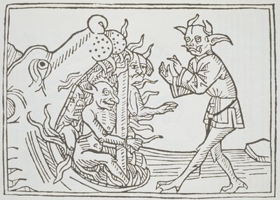 Az ördög Belial a pokol kapui előtt, a Das Buch Belialból, Augsburgban, 1473 alkotó: German School
