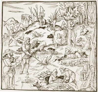 A jósló rúd, a Bergwerk Buchból, Georg Agricola, Frankfurt 1580, illusztrálva a 19. század végén megjelent mágiatörténetben alkotó: German School
