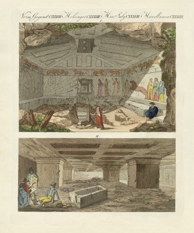 Az etruszk katakombák Tarquinia óvárosában (színes metszet) alkotó: German School