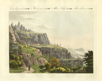 Montserrat Spanyolországban (színes metszet) alkotó: German School