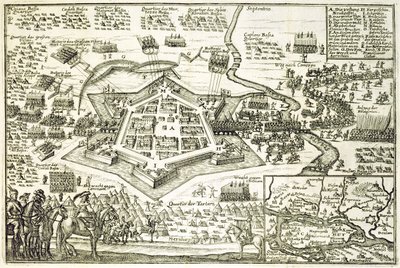 Neuhausel törökök ostroma 1663-ban, illusztráció az európai oszmán hadjáratokról szóló könyvből, Paul Furst (kb. 1605-66) metszete alkotó: German School