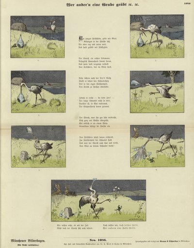 A gólya és a béka vázában (színes metszet) alkotó: German School