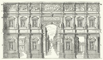 A Teatro Olimpico ("olimpiai színház") Vicenzában, Észak-Olaszországban (metszet) alkotó: German School