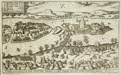Herr Schwendi 1565-ben a törököktől visszakapott Tokay városa, az európai oszmán hadjáratokról szóló könyv illusztrációja, Paul Furst (kb. 1605-66) metszete alkotó: German School