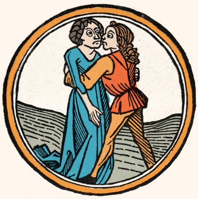 A négy temperamentum: a vér (meleg és kedves). Xilográfia, Augsburg 1480. alkotó: German School