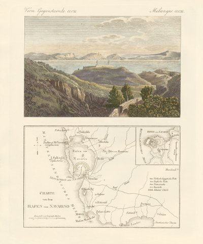 A kikötő és Navarino városa (színes metszet) alkotó: German School